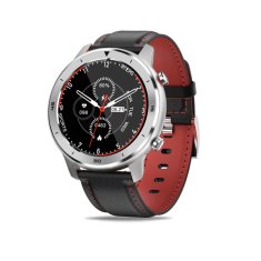 Hellowatch DT78 Smart pulzus, vérnyomás és véroxigénszintmérős okosóra bőr szíjjal - Ezüst-fekete-piros