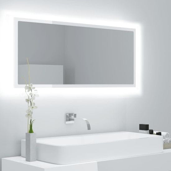 shumee magasfényű fehér LED-es mérnöki fa fürdőszobatükör 100x8,5x37cm
