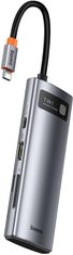 BASEUS Metal Gleam Series 7in1 HUB Type-C (USB-C PD 100W, USB-C, 2 * USB 3.0, HDMI, SD/TF port) WKWG020113, szürke