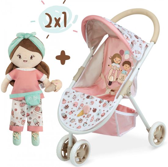 DeCuevas 90248 Háromkerekű sport babakocsi játékbabáknak és SWEET 2022 - 55 cm plüss babával
