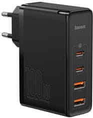 BASEUS GaN2 Pro gyorstöltő adapter 2x Type-C + 2x USB-A 100W, CCGAN2P-L01, fekete