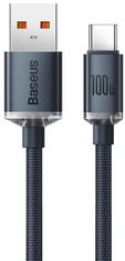 BASEUS Crystal Shine Series töltő- / adatkábel USB-A / USB-C, 100W, 2m, CAJY000501, fekete