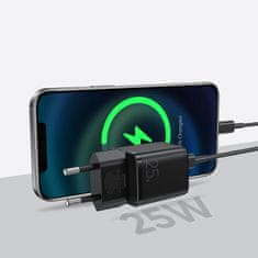Joyroom Mini Fast Charger hálózati töltő adapter USB-C PD 25W + kábel USB-C / USB-C, fekete