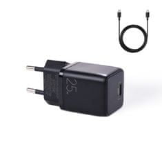 Joyroom Mini Fast Charger hálózati töltő adapter USB-C PD 25W + kábel USB-C / USB-C, fekete