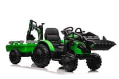 Beneo TOP-WORKER 12V elektromos traktor kanállal és pótkocsival, puha PU ülés, 2x45 W motor, 12V10Ah akku