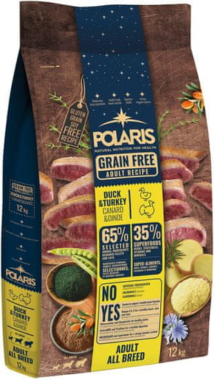 POLARIS gabonamentes granulátum friss hússal, Adult, baromfival és kacsával, 12 kg