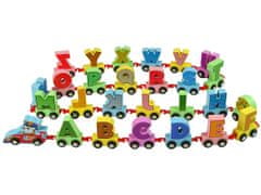 Lean-toys Fából készült vonat ábécé betűk kerekeken kocsikon