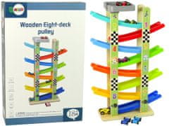 Lean-toys Fából készült csúszda Autópálya 8 emeletes autók
