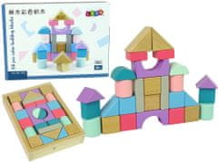 Lean-toys Fa tégla pasztell színek 28 darab kastély épületek