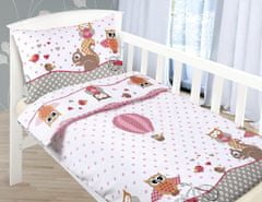 Gyermek ágynemű pamut Beata - 100x135, 45x60 cm - Bagoly rózsaszínű