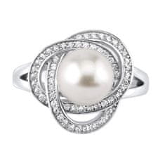 Silvego Laguna ezüst gyűrű valódi természetes fehér gyönggyel LPS0044W (Kerület 53 mm)