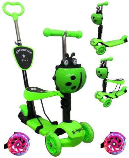 R-Sport Gyermek háromkerekű robogó 5in1 LED kerekekkel H3 Zöld