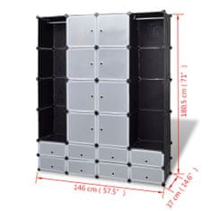 shumee 240501 Modular Cabinet with 18 Compartments Black and White 37 x 146 x 180,5 cm