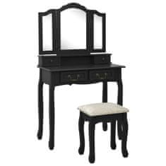 shumee fekete császárfa fésülködőasztal-szett ülőkével 80x69x141 cm