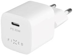 FIXED Mini hálózati töltő USB-C kimenettel és PD támogatással, 30W, FIXC25-C-WH, fehér