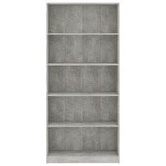 shumee 5-szintes betonszürke forgácslap könyvszekrény 80 x 24 x 175 cm
