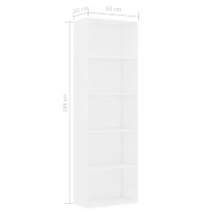 shumee 5-szintes fehér forgácslap könyvszekrény 60 x 30 x 189 cm