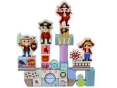 Lean-toys Fa téglák kastély kalózok hajó 46 darab puzzle számok