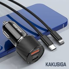 Kaku KSC-678 autós töltő USB / USB-C QC PD 20W + kábel USB-C / Lightning, fekete