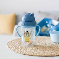 Canpol babies Bögre kiömlés elleni védelemmel, szívószállal és súllyal BONJOUR PARIS, 270ml, kék