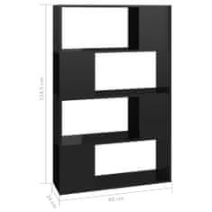 Greatstore magasfényű fekete térelválasztó könyvszekrény 80x24x124,5 cm