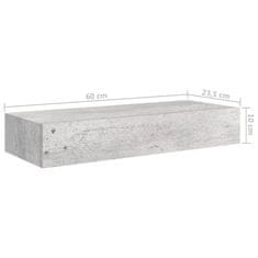 Greatstore betonszürke falra szerelhető fiókos polc 60 x 23,5 x 10 cm