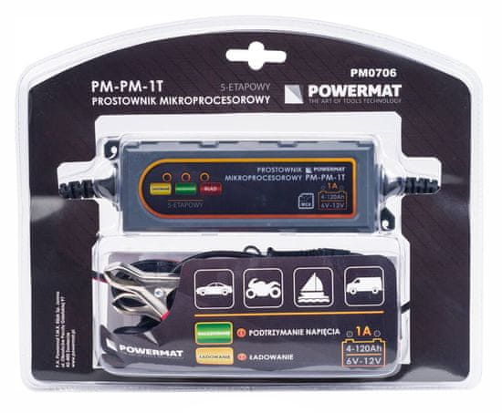 Powermat Akkumulátor egyenirányító, 6V 12 V 1A 5 töltési fokozat