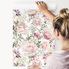 Muralo Tapéta Tekercsben VIRÁGOK Rózsák Természet Levelek Akvarell 0,53m x 10m 