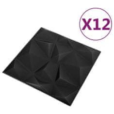 shumee 12 darab gyémántfekete 3D fali panel 50 x 50 cm 3 m²