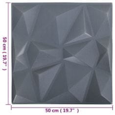 shumee 12 darab gyémánt szürke 3D fali panel 50 x 50 cm 3 m²