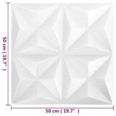 shumee 12 darab origamifehér 3D fali panel 50 x 50 cm 3 m²