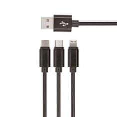 setty. nylon USB kábel 3 az 1-ben microUSB, Lightning, Type-C 1m (GSM043225) fekete