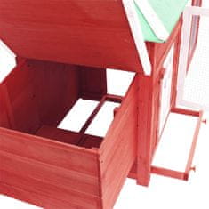 Vidaxl piros tömör fenyőfa tyúkól tojóládával 190 x 72 x 102 cm 170983