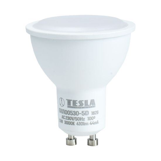 Tesla Lighting LED izzó GU10, 5W, 230V, 400lm, 30 000h, 3000K meleg fehér, 100°, szabályozható