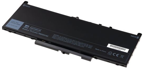 T6 power Akkumulátor Dell Latitude E7270 készülékhez, Li-Poly, 7,6 V, 7200 mAh (55 Wh), fekete