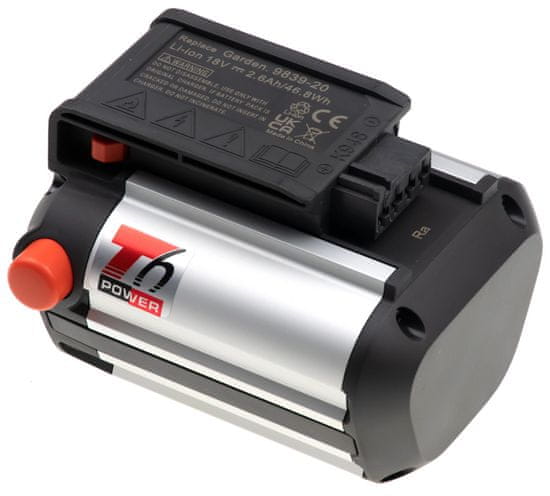 T6 power Akkumulátor Gardena PowerMax Li-18/32 készülékhez, Li-Ion, 18 V, 2600 mAh (46,8 Wh), fekete