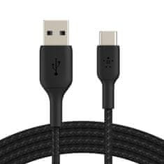 Belkin fonott kábel USB-C - USB-A, 1m, fekete