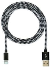 CUBE1 nejlon adatkábel USB - Lightning, 2m LM05-1122A-BLACK/2M, fekete