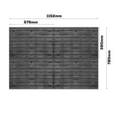 botle Tároló rendszer fali panel 115 x 78 cm és 35 db Dobozok Fekete műanyag