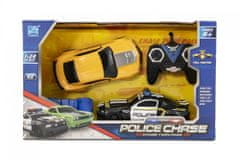 Teddies Autó RC 2db rendőrségi üldözés műanyag sárga 18cm távirányítós elemes. 36x22x12-es dobozban, világítással