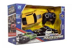 Teddies Autó RC 2db rendőrségi üldözés műanyag sárga 18cm távirányítós elemes. 36x22x12-es dobozban, világítással