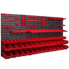 botle Panel készlet szerszámtartókkal 173 x 78 cm és 50 db Dobozok Piros műanyag XL