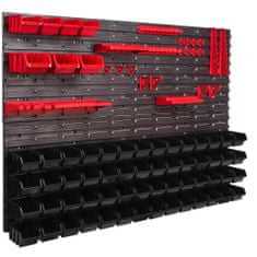 botle Fali panel szerszámokhoz 115 x 78 cm és 63 db Dobozok Piros és Fekete műanyag