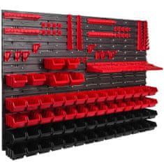 botle Műhely panel szerszámokhoz 115 x 78 cm és 62 db Dobozok Piros és Fekete műanyag