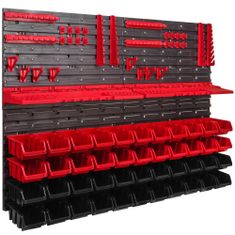 botle Fali panel szerszámokhoz 115 x 78 cm és 44 db Dobozok Piros és Fekete műanyag