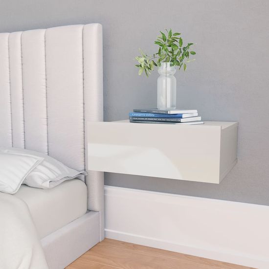 shumee 800319 Floating Nightstands 2 pcs High Gloss White 40x30x15 cm Chipboard