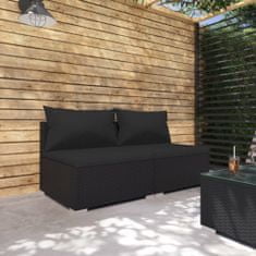 Greatstore 2-részes fekete polyrattan kerti ülőgarnitúra párnákkal