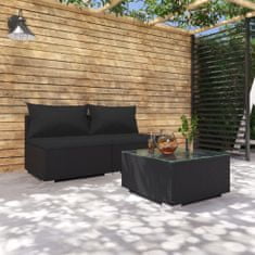 shumee 3-részes fekete polyrattan kerti ülőgarnitúra párnákkal