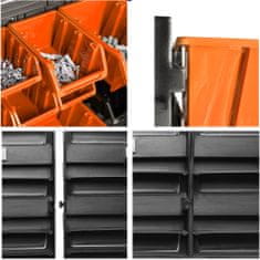 botle Tároló rendszer fali panel 58 x 117 cm és 84 db Dobozok Narancs és Fekete Egymásra rakható doboz