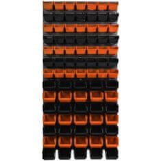 botle Tároló rendszer fali panel 58 x 117 cm és 84 db Dobozok Narancs és Fekete Egymásra rakható doboz